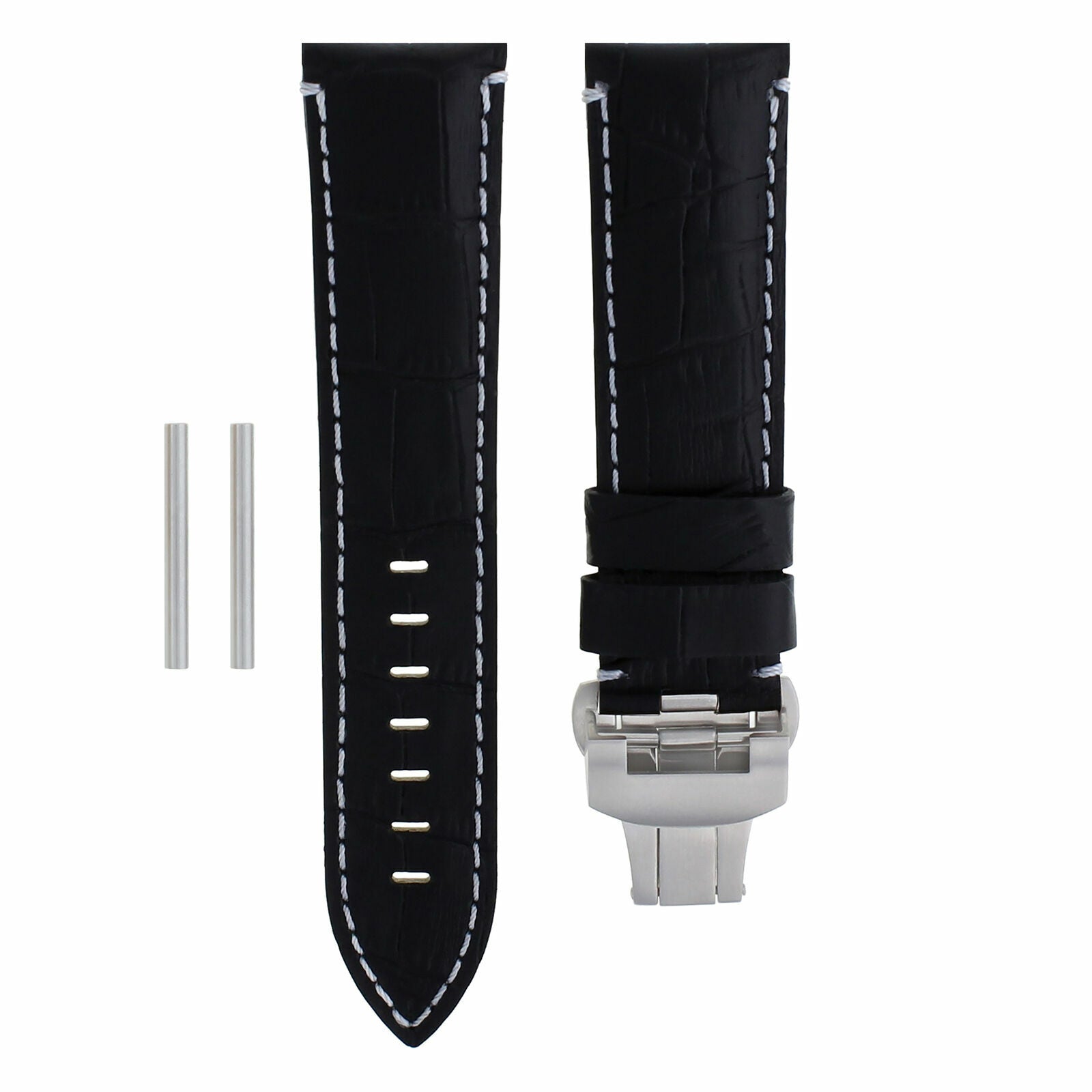 22MM LEATHER WATCH BAND STRAP FOR PANERAI 241 049 120 50 51 MARINA CLASP BLACK W