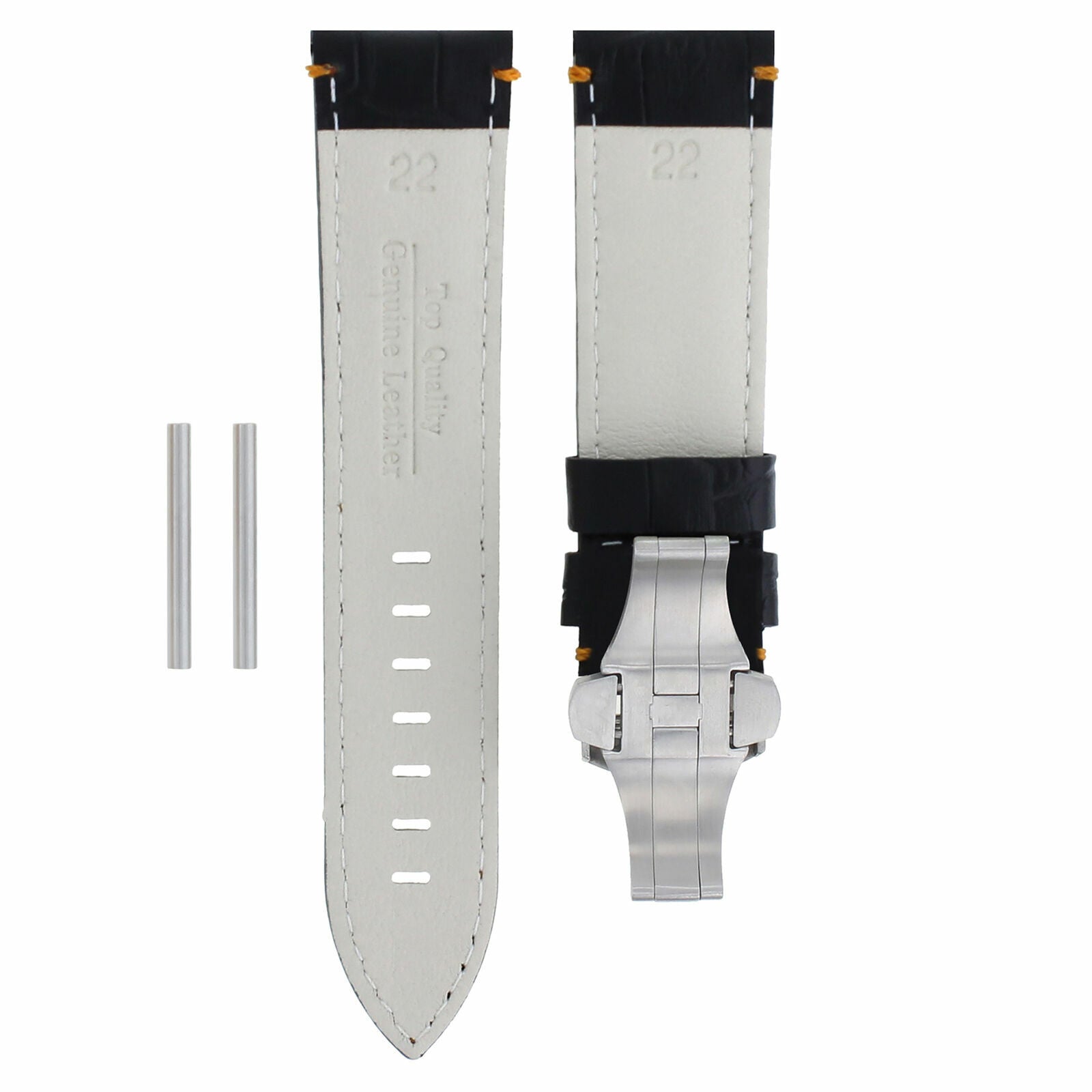 22MM LEATHER STRAP BAND DEPLOYMENT BUCKLE FOR PANERAI 111, 119, 244 BLACK ORANGE