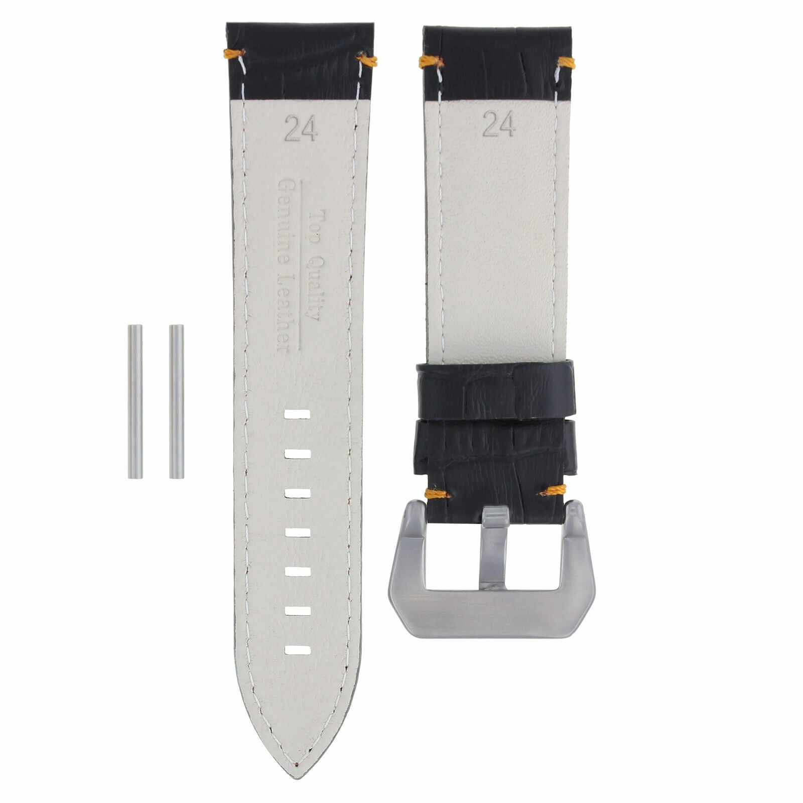 24MM GENUINE LEATHER WATCH BAND STRAP FOR PAM 44MM PANERAI BLACK ORANGE STITCH