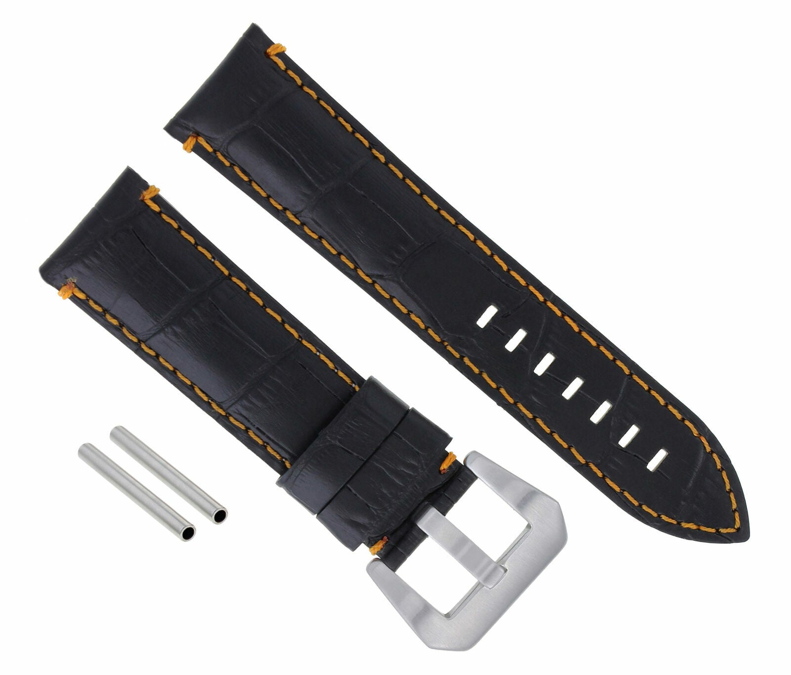 24MM GENUINE LEATHER WATCH BAND STRAP FOR PAM 44MM PANERAI BLACK ORANGE STITCH