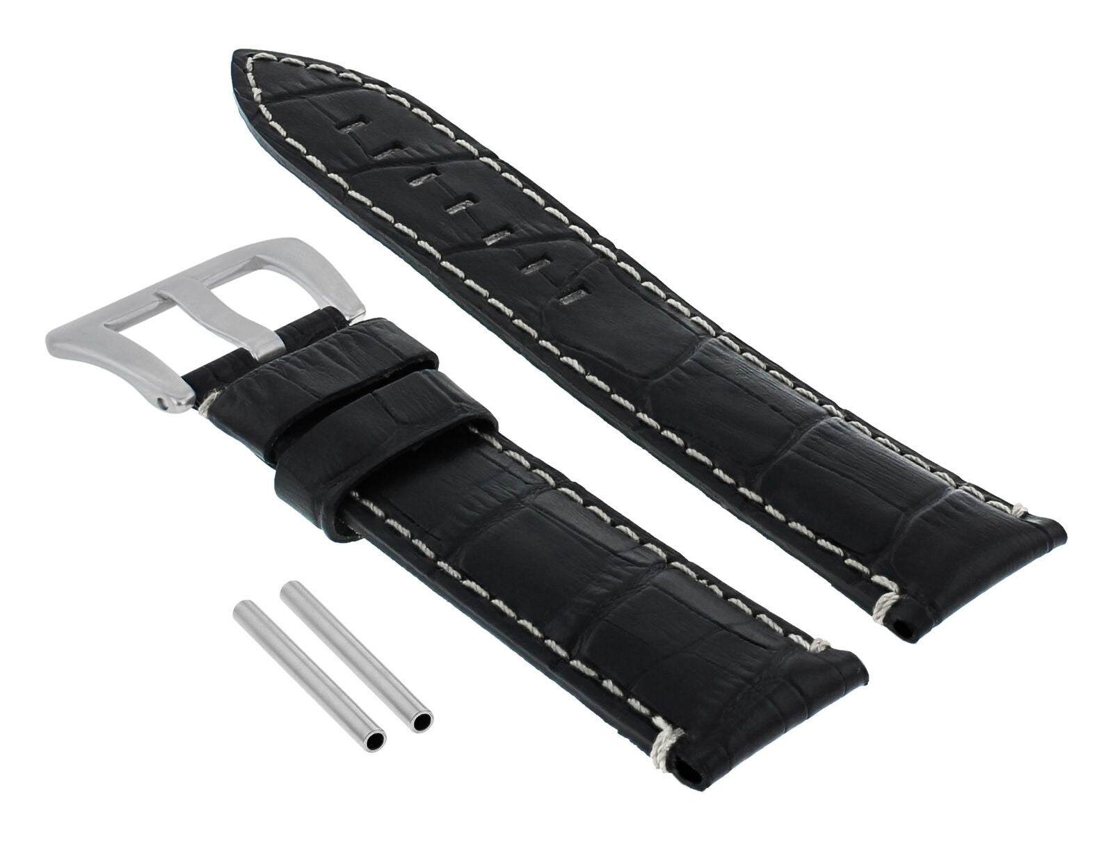 22MM GENUINE LEATHER WATCH BAND STRAP FOR PAM PANERAI BLACK WHITE STITCHING
