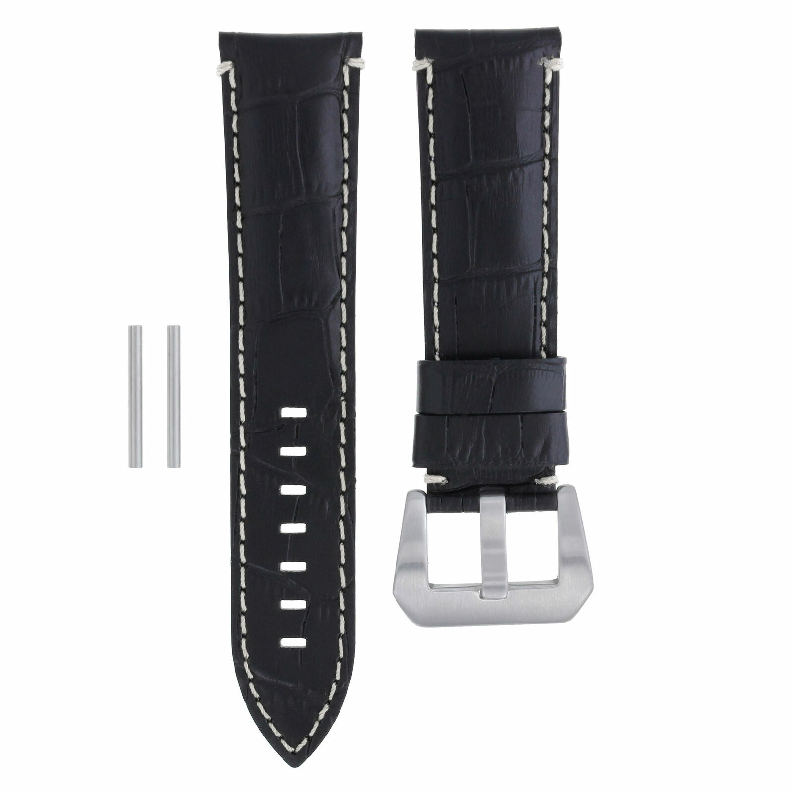 22MM GENUINE LEATHER WATCH BAND STRAP FOR PAM PANERAI BLACK WHITE STITCHING