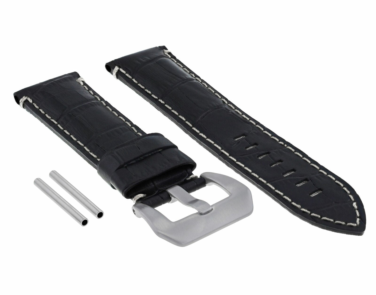 22MM GENUINE LEATHER WATCH BAND STRAP FOR PAM PANERAI BLACK WHITE STITCHING