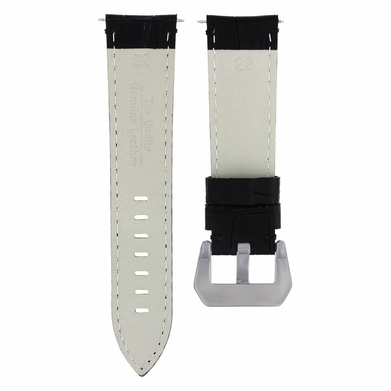 22MM GENUINE LEATHER WATCH BAND STRAP FOR PAM PANERAI BLACK WHITE STITCHING