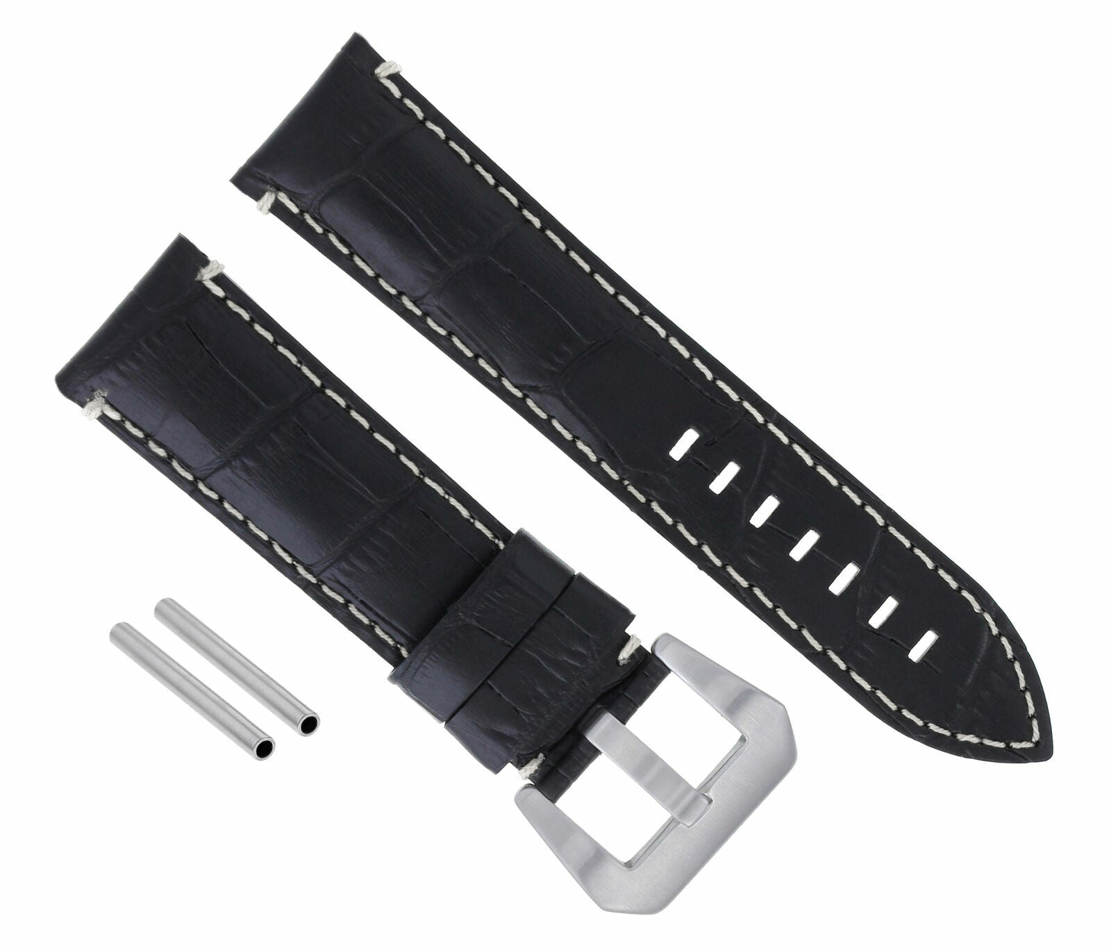 22MM GENUINE LEATHER WATCH BAND STRAP FOR PAM PANERAI BLACK WHITE STITCHING