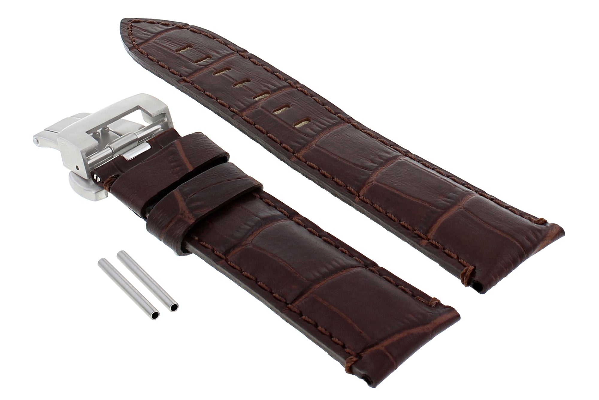 24MM LEATHER WATCH BAND STRAP DEPLOYMENT CLASP FOR PAM 44MM PANERAI 104 BROWN