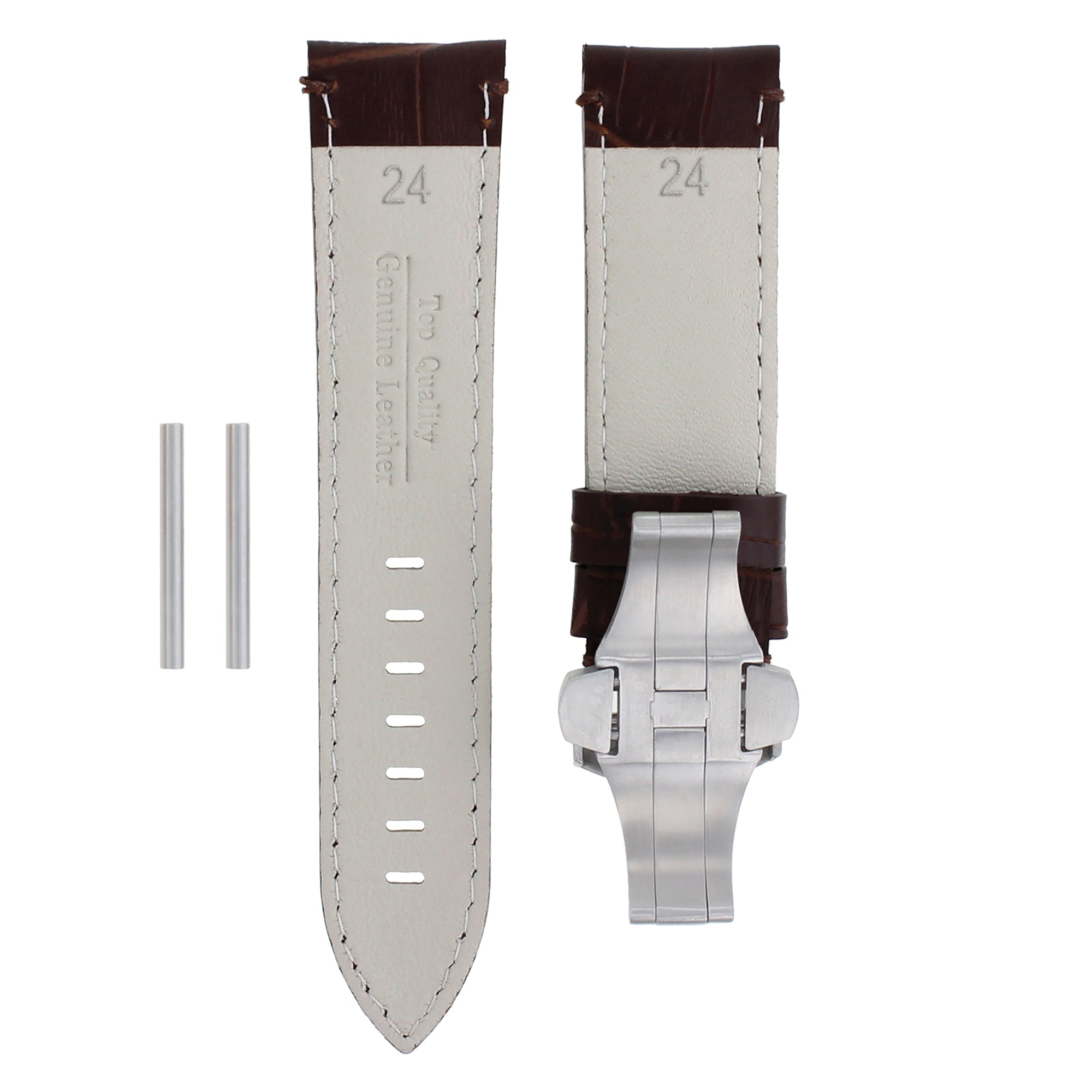 24MM LEATHER WATCH BAND STRAP DEPLOYMENT CLASP FOR PAM 44MM PANERAI 104 BROWN