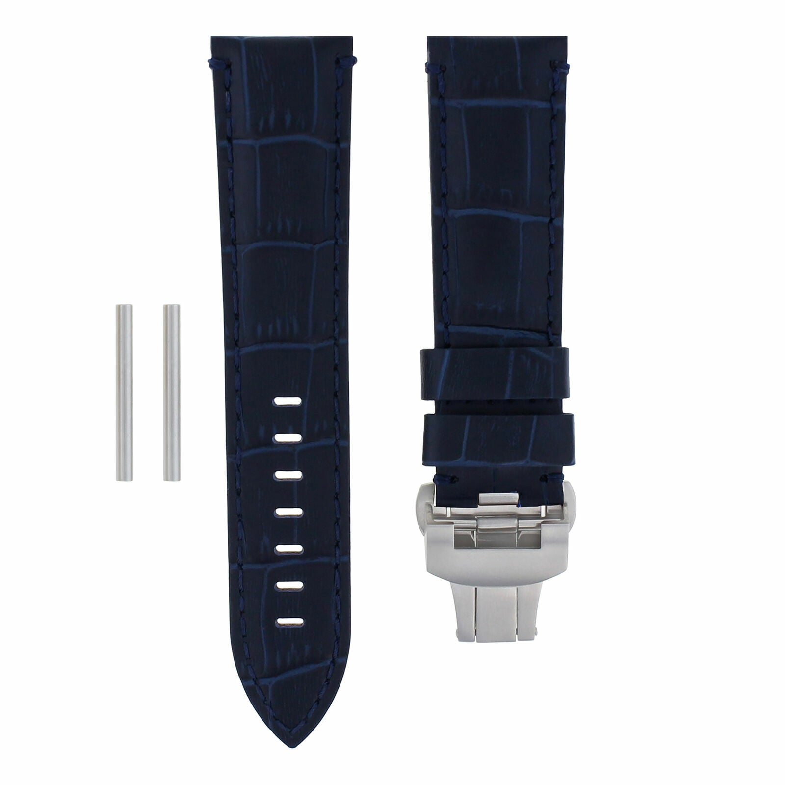 22MM LEATHER STRAP BAND FOR PAM PANERAI 111 119 244 TUBE DEPLOYMENT CLASP BLUE