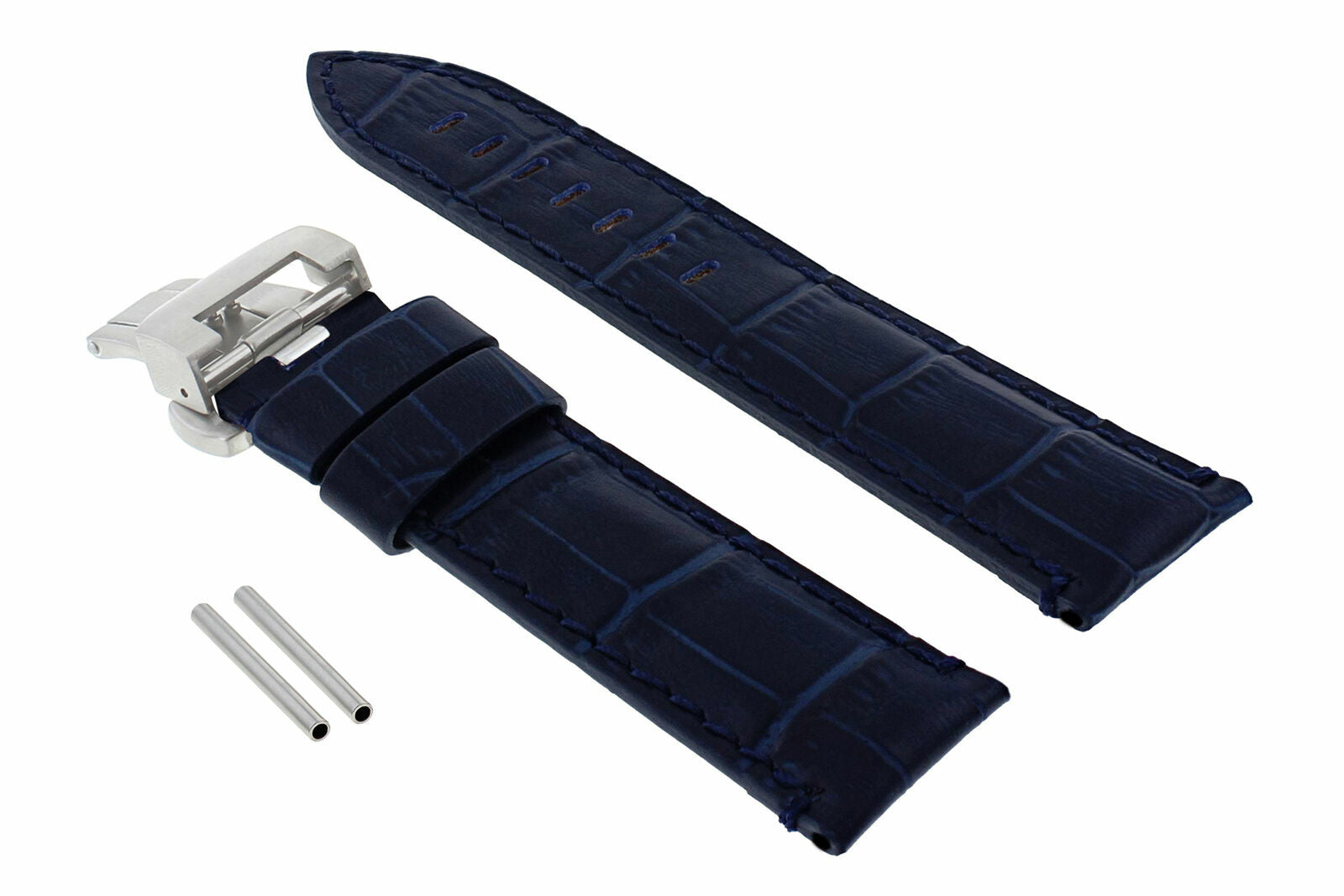 22MM LEATHER STRAP BAND FOR PAM PANERAI 111 119 244 TUBE DEPLOYMENT CLASP BLUE