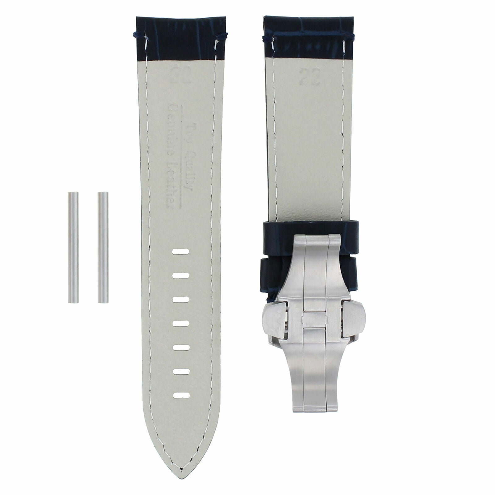 22MM LEATHER STRAP BAND FOR PAM PANERAI 111 119 244 TUBE DEPLOYMENT CLASP BLUE