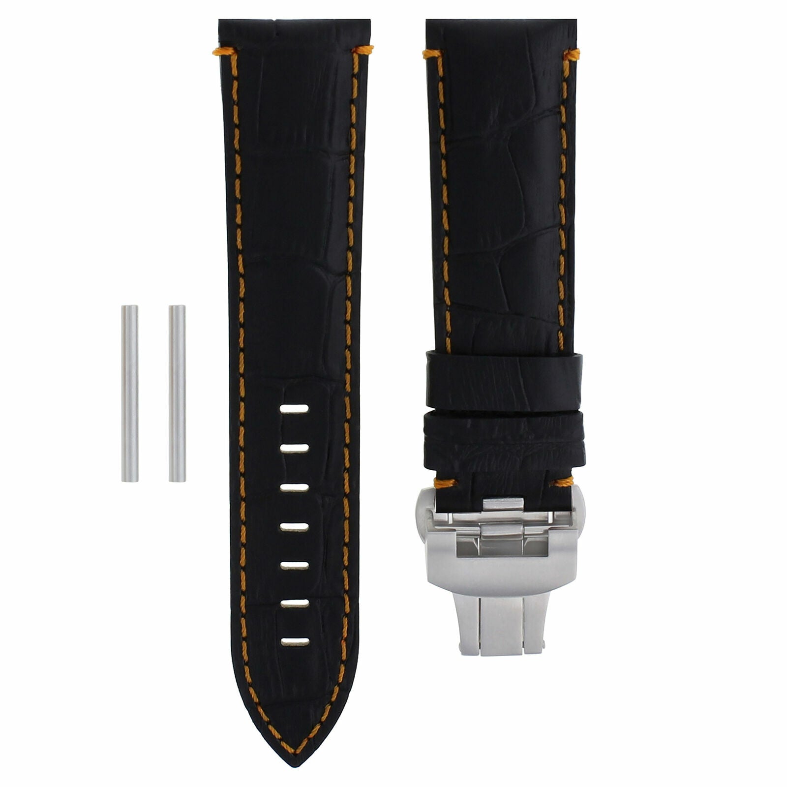24MM LEATHER STRAP BAND DEPLOYMENT CLASP FOR PAM 44MM PANERAI 88 BLACK ORANGE