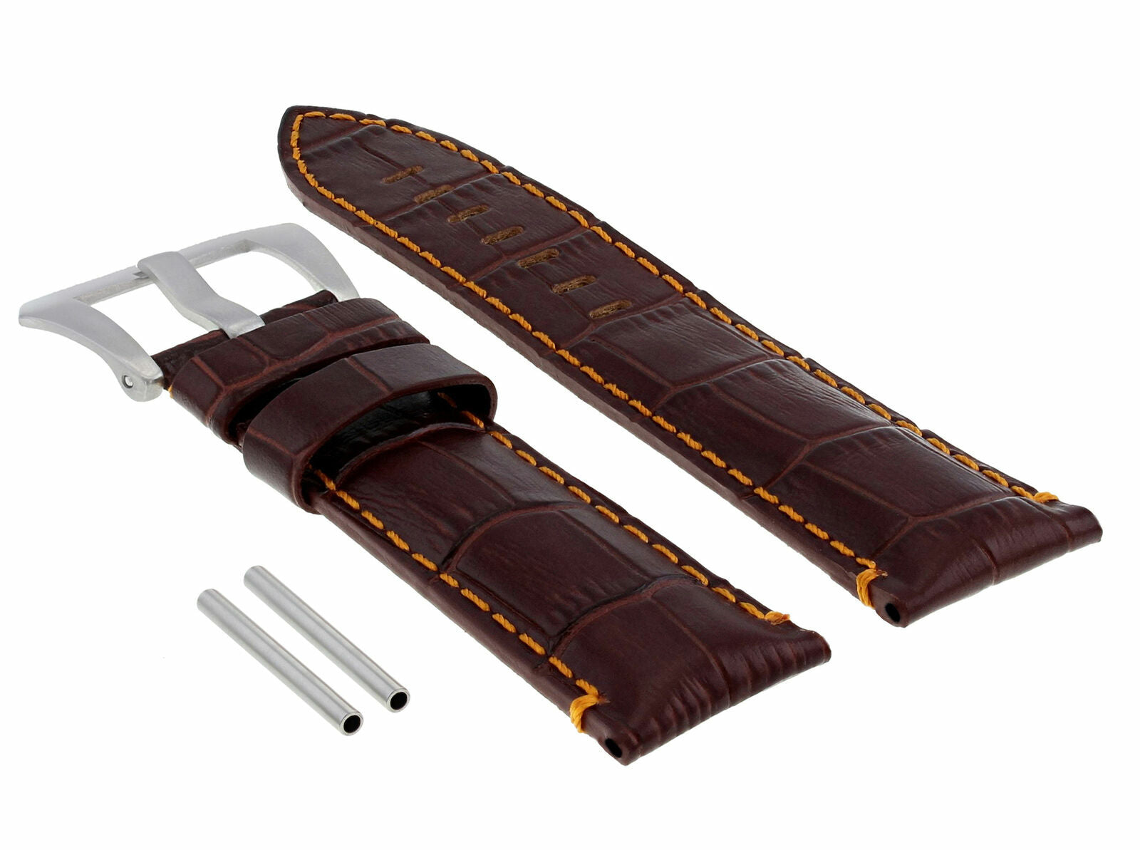 24MM GENUINE LEATHER WATCH BAND STRAP FOR PAM 44MM PANERAI BROWN ORANGE STITCH