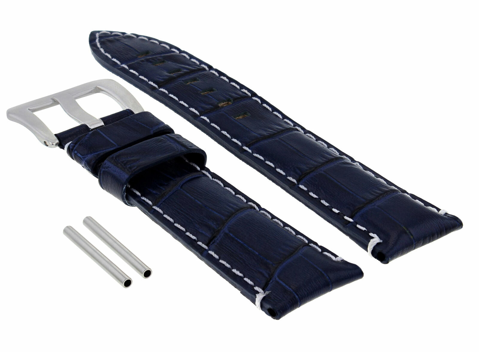 22MM PAM LEATHER WATCH BAND STRAP FOR PAM PANERAI WATCH GMT BLUE WHITE STITCH