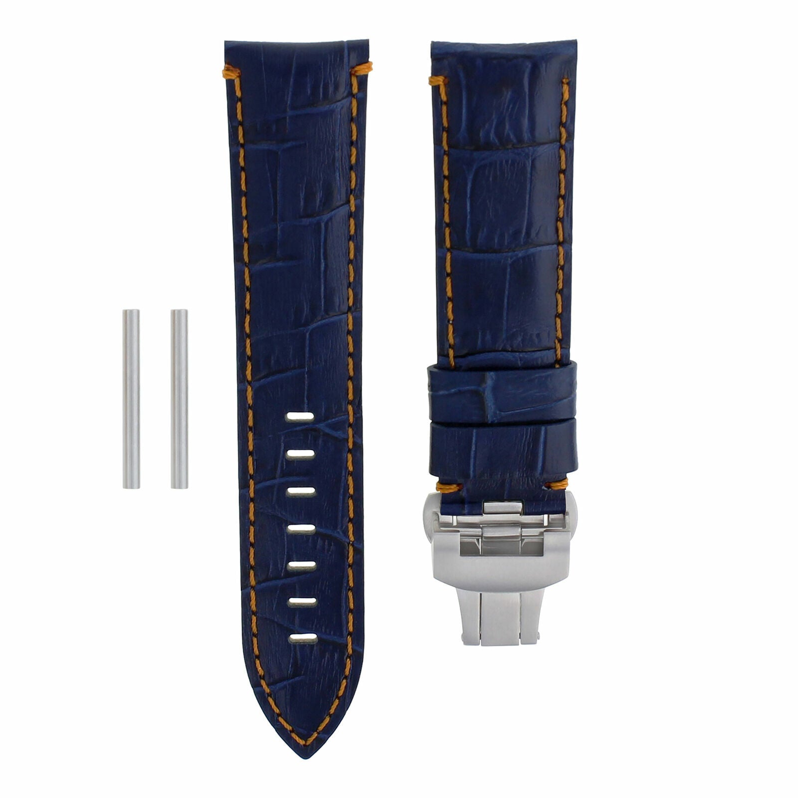 22MM PAM LEATHER BAND STRAP FOR PANERAI 119 244 159 GMT DEPLOY CLASP BLUE ORANGE