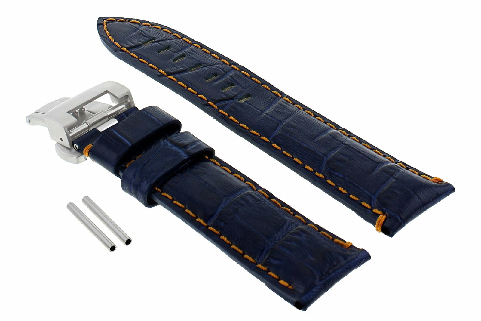 22MM PAM LEATHER BAND STRAP FOR PANERAI 119 244 159 GMT DEPLOY CLASP BLUE ORANGE