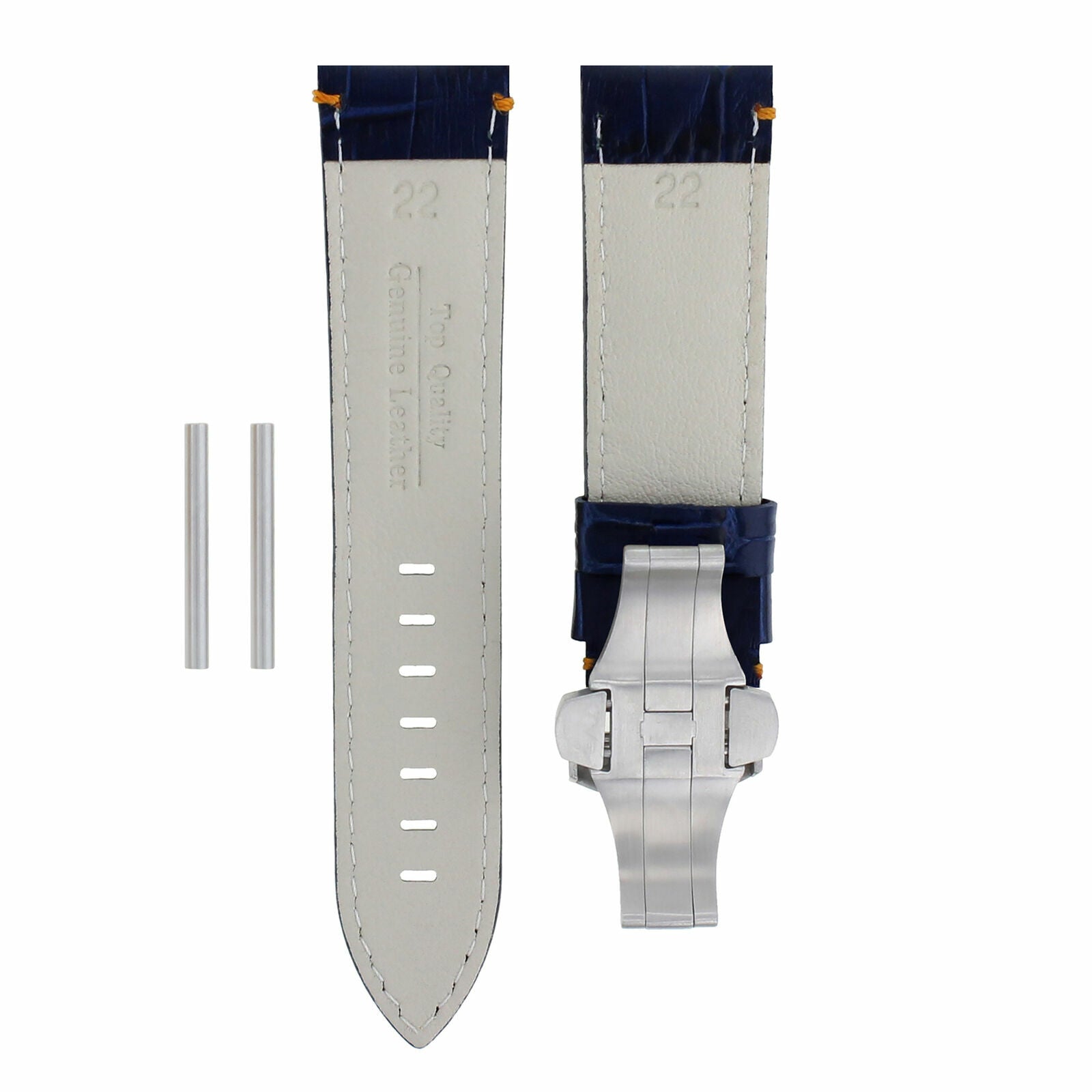 22MM PAM LEATHER BAND STRAP FOR PANERAI 119 244 159 GMT DEPLOY CLASP BLUE ORANGE