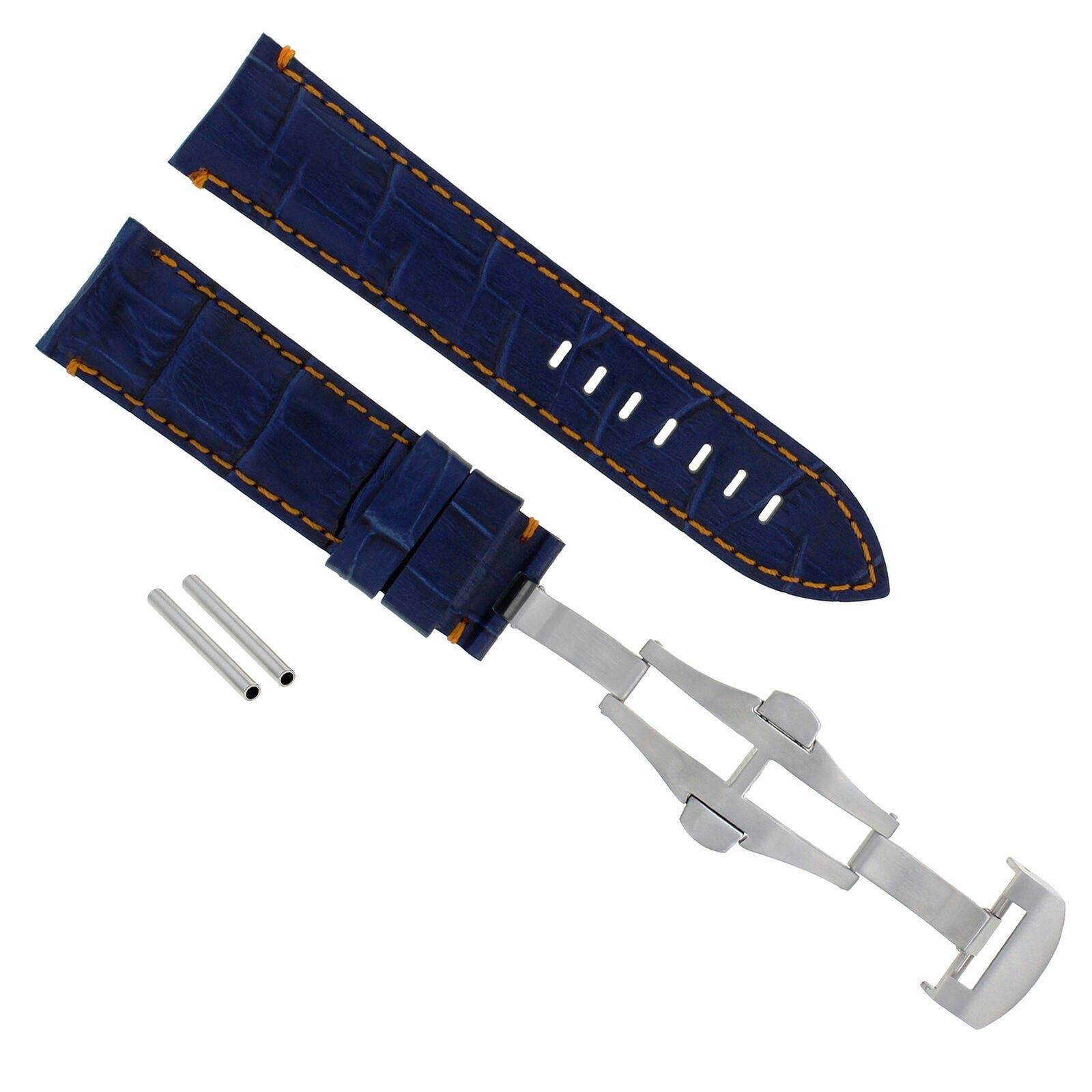 22MM PAM LEATHER BAND STRAP FOR PANERAI 119 244 159 GMT DEPLOY CLASP BLUE ORANGE