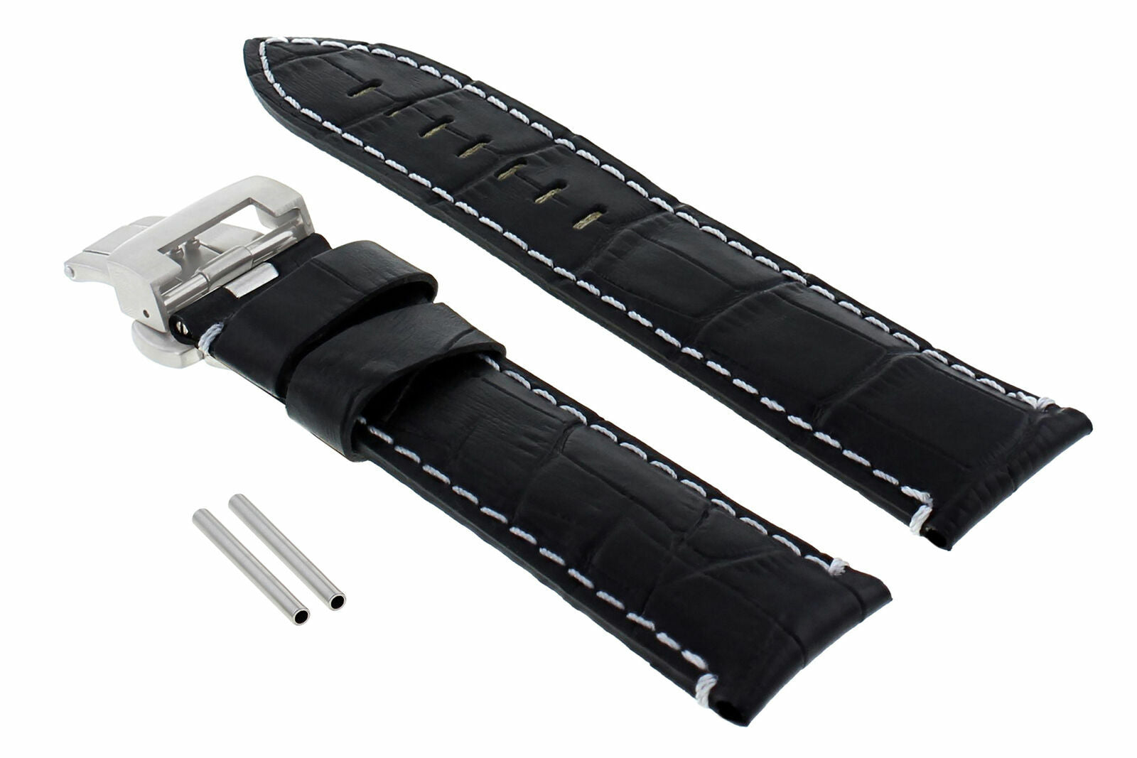 24MM LEATHER WATCH BAND STRAP DEPLOYMENT CLASP FOR 44MM PANERAI 104 BLACK WS