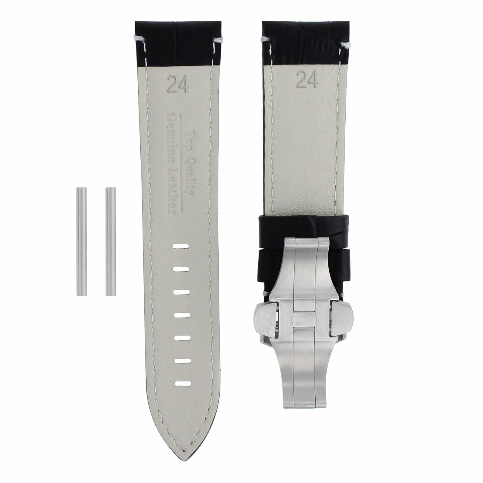 24MM LEATHER WATCH BAND STRAP DEPLOYMENT CLASP FOR 44MM PANERAI 104 BLACK WS