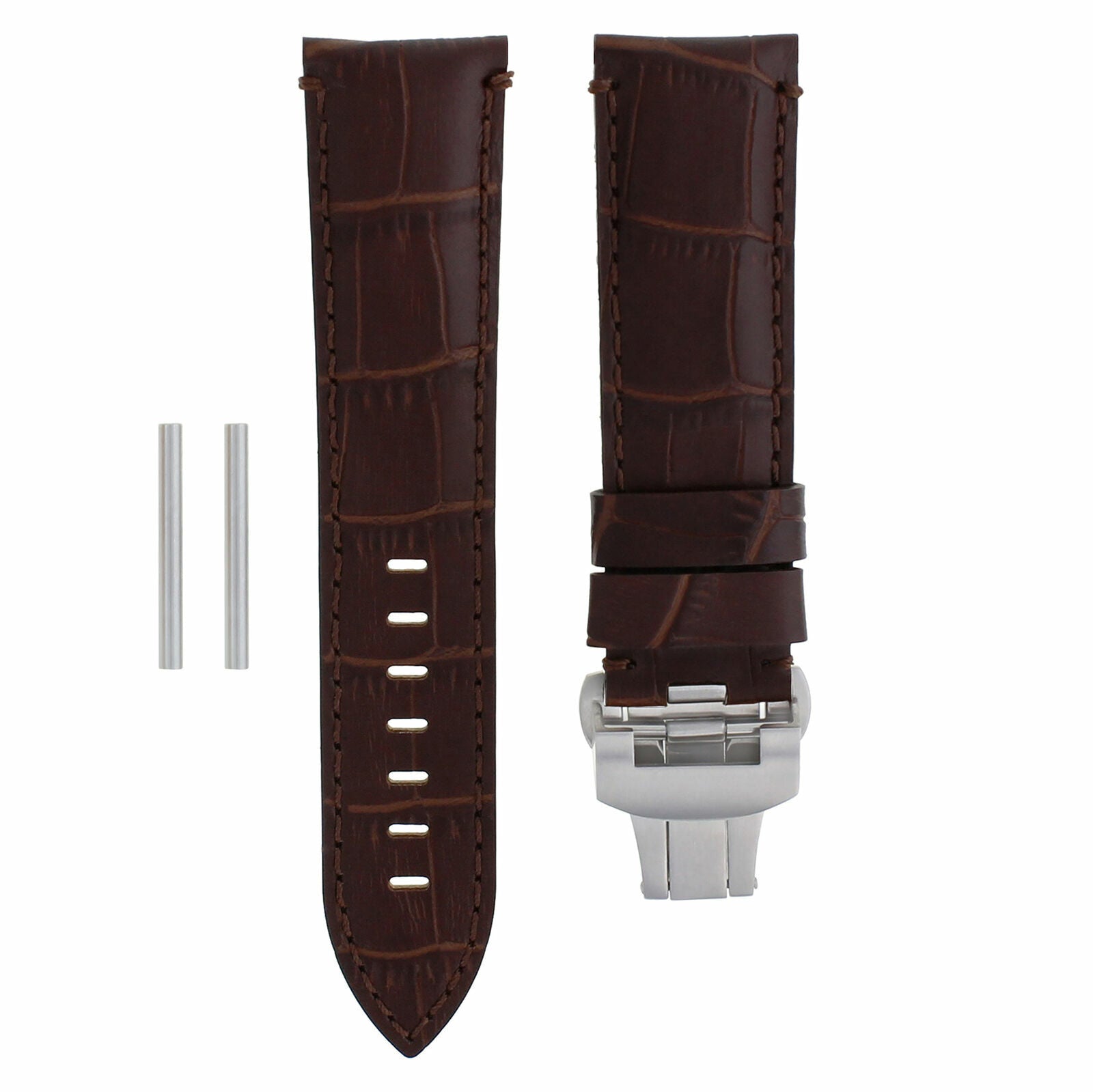 22MM LEATHER BAND STRAP FOR PAM PANERAI 111 119 244 GMT DEPLOYMENT CLASP BROWN