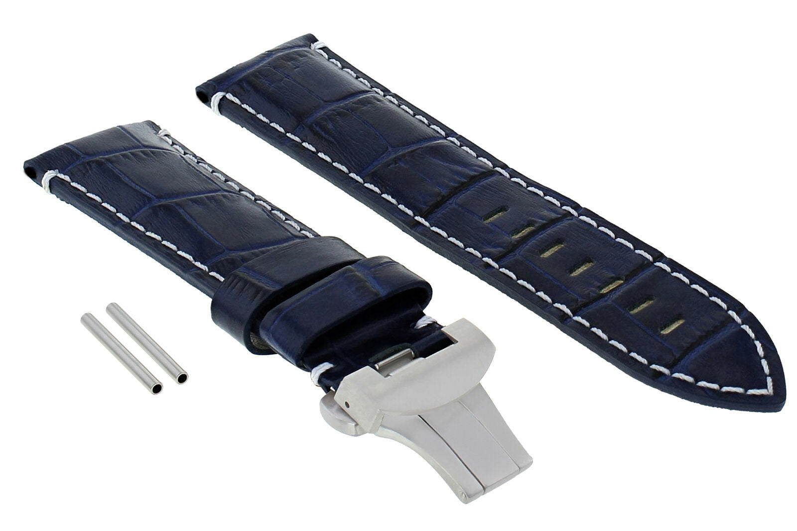 22MM LEATHER WATCH BAND STRAP DEPLOYMENT CLASP FOR PAM PANERAI 111 MARINA BLUE W