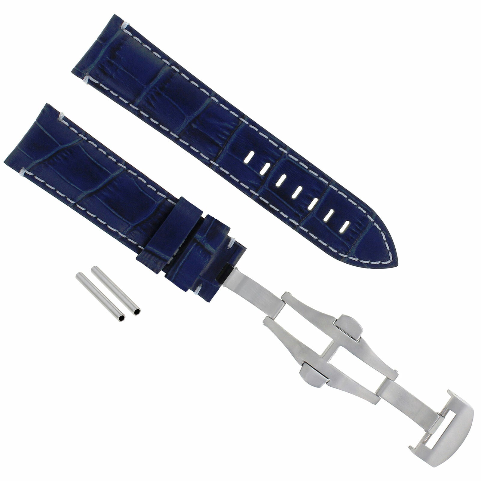 22MM LEATHER WATCH BAND STRAP DEPLOYMENT CLASP FOR PAM PANERAI 111 MARINA BLUE W