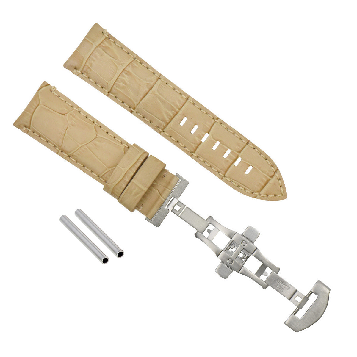 24MM LEATHER WATCH BAND STRAP FOR PAM 44MM PANERAI MARINA LUMINOR WATCH BEIGE