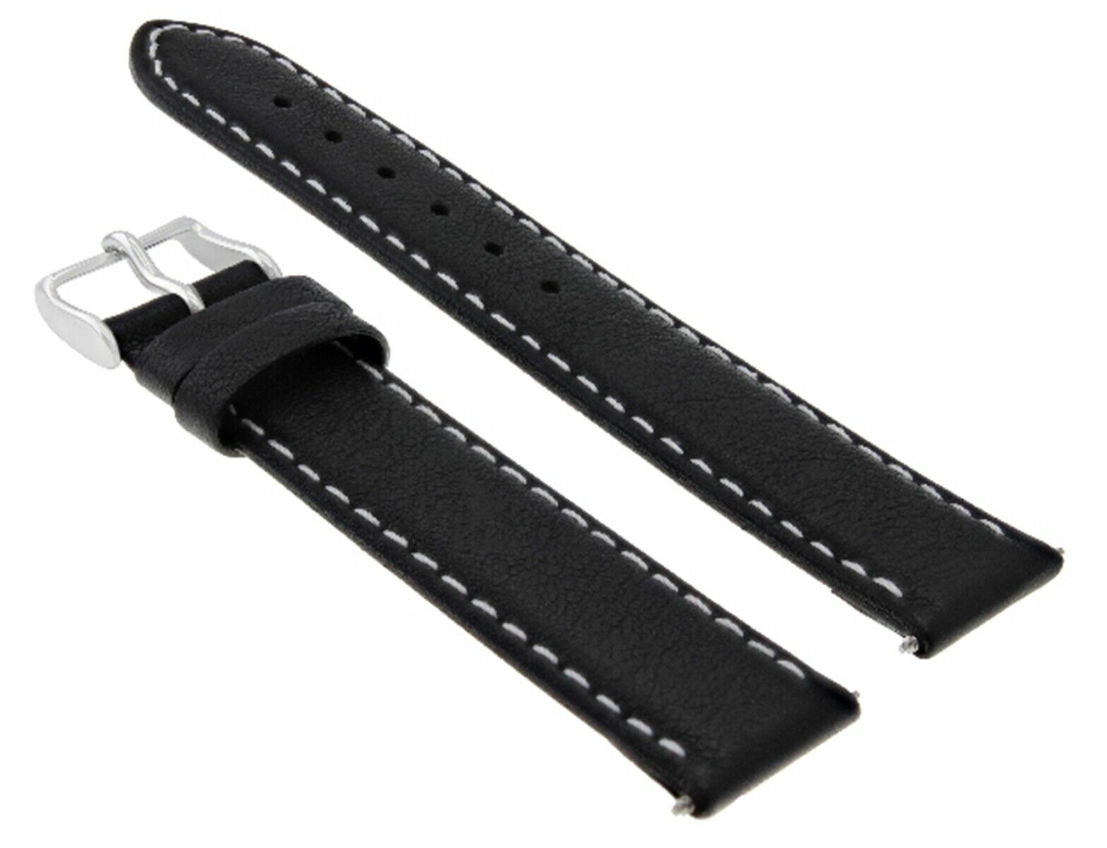 24MM LEATHER WATCH STRAP SMOOTH BAND FOR 44MM PANERAI PAM GMT BLACK WHITE STITCH