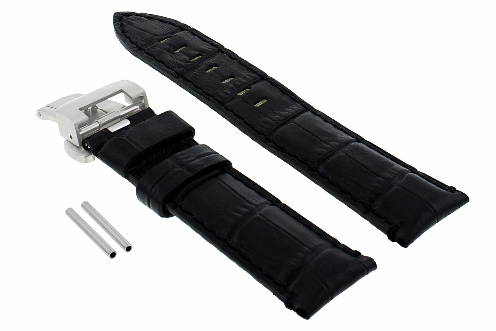 22MM PAM LEATHER BAND STRAP FOR PANERAI 111 119 244 GMT DEPLOYMENT CLASP BLACK