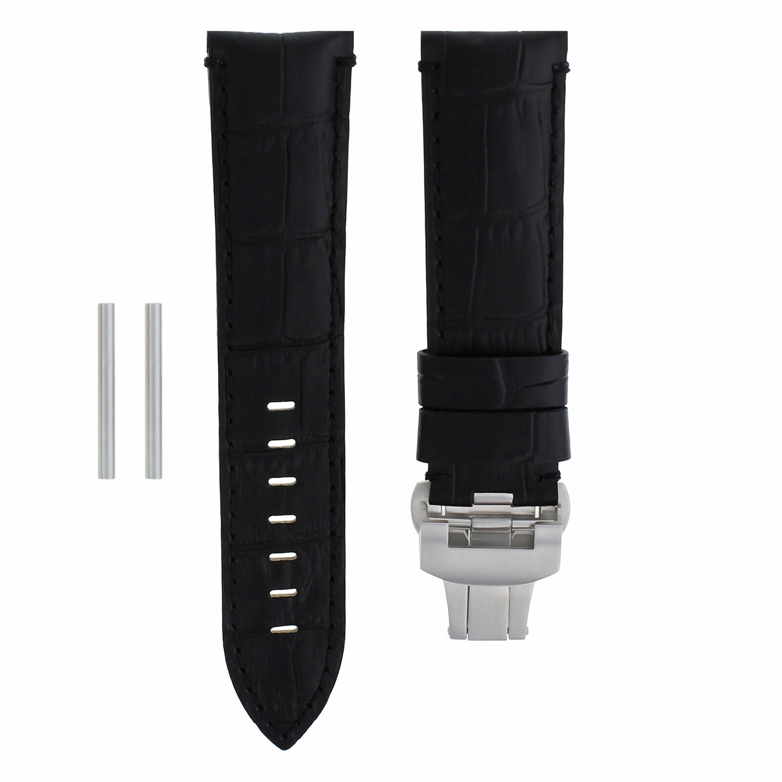 22MM PAM LEATHER BAND STRAP FOR PANERAI 111 119 244 GMT DEPLOYMENT CLASP BLACK