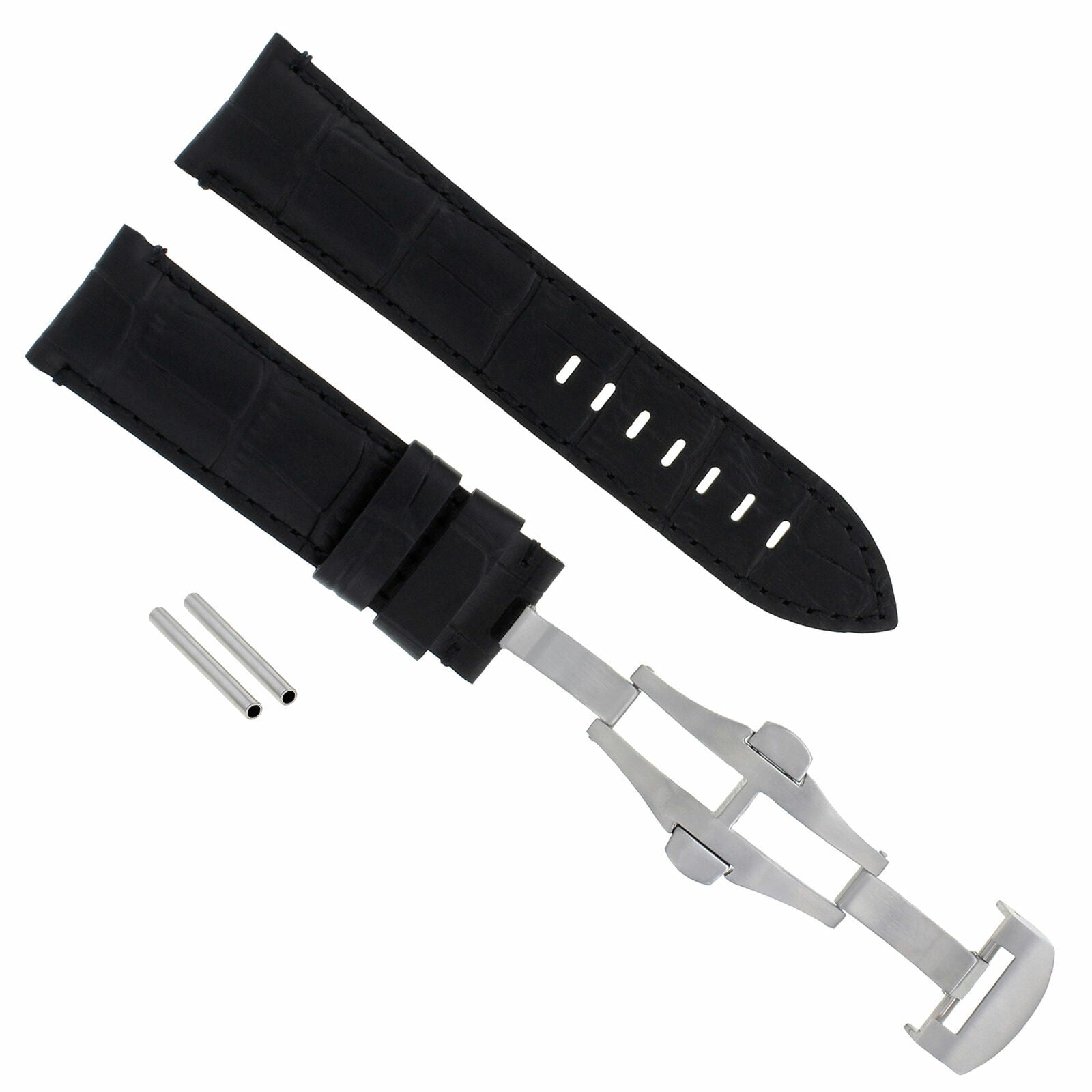 22MM PAM LEATHER BAND STRAP FOR PANERAI 111 119 244 GMT DEPLOYMENT CLASP BLACK