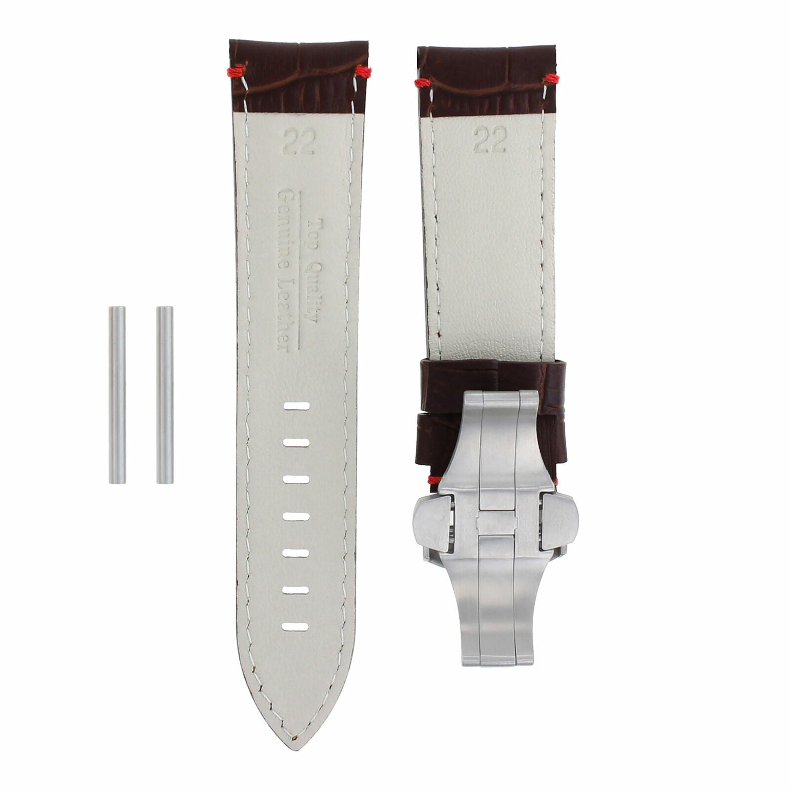 24MM COW LEATHER STRAP BAND DEPLOYMENT CLASP FOR 44MM PANERAI BROWN RED STITCH