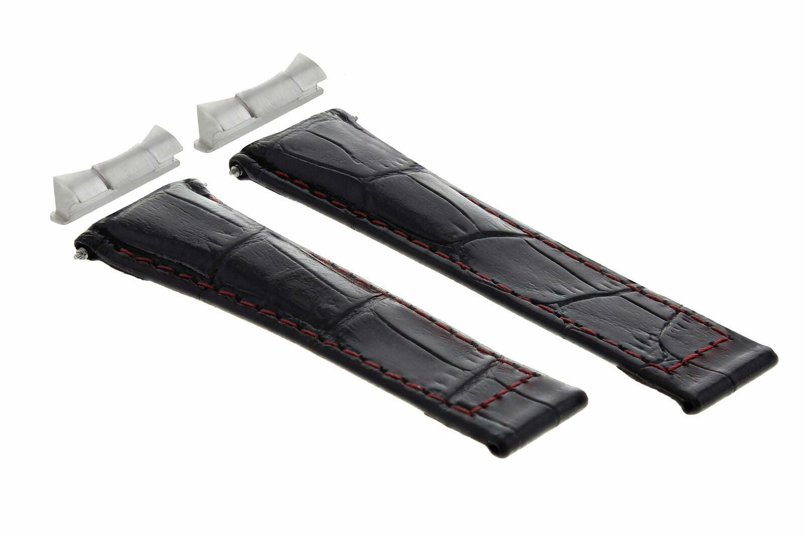 LEATHER BAND STRAP FOR ROLEX DAYTONA 16518 + END PIECE (LUGS) BLACK RED REGULAR