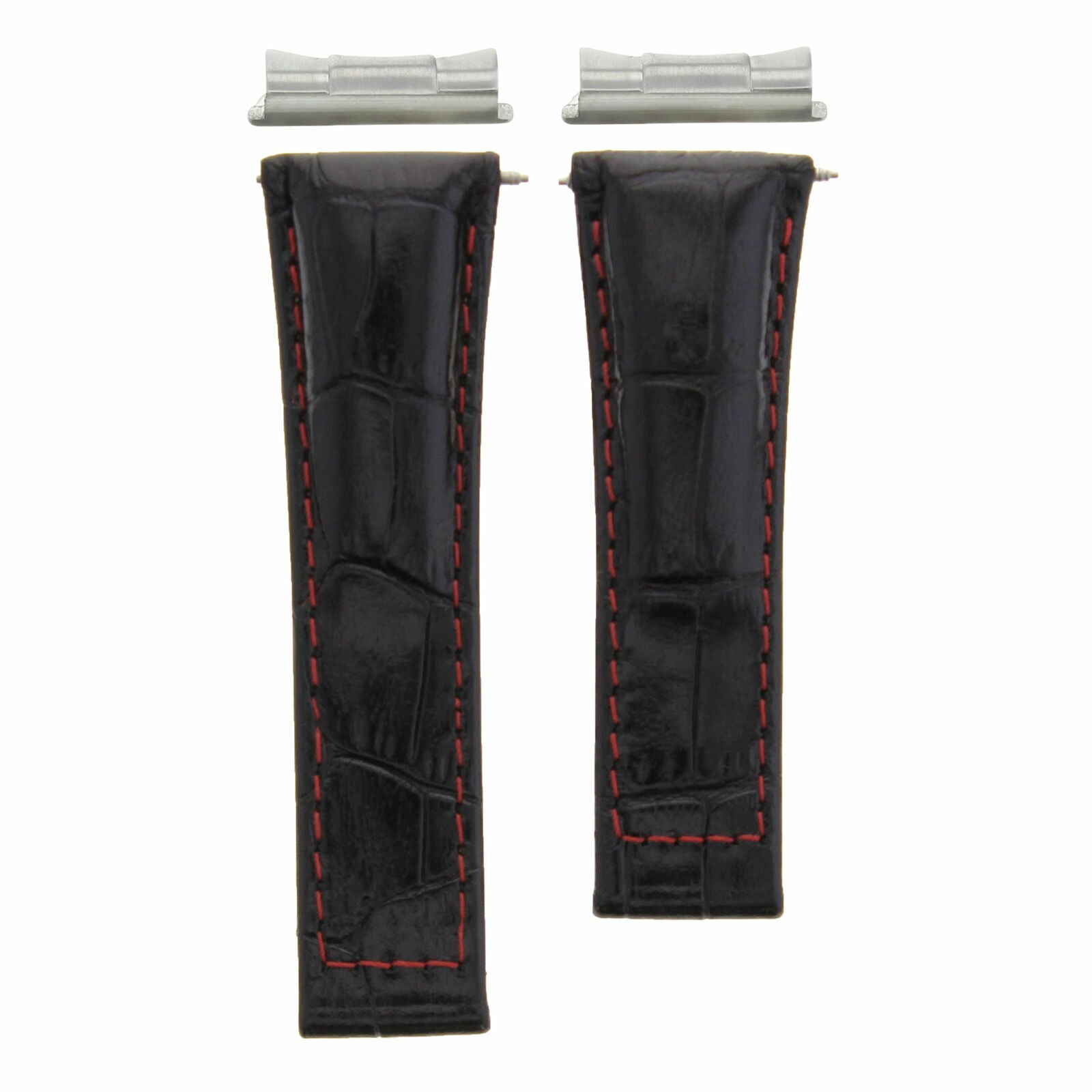 LEATHER BAND STRAP FOR ROLEX DAYTONA 16518 + END PIECE (LUGS) BLACK RED ST SHORT