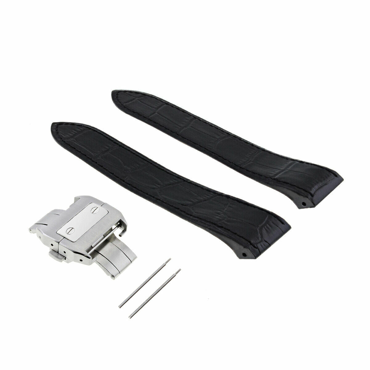 COMPLETE 23MM LEATHER STRAP BAND FOR 38MM CARTIER SANTOS XL 2740 + CLASP BLACK