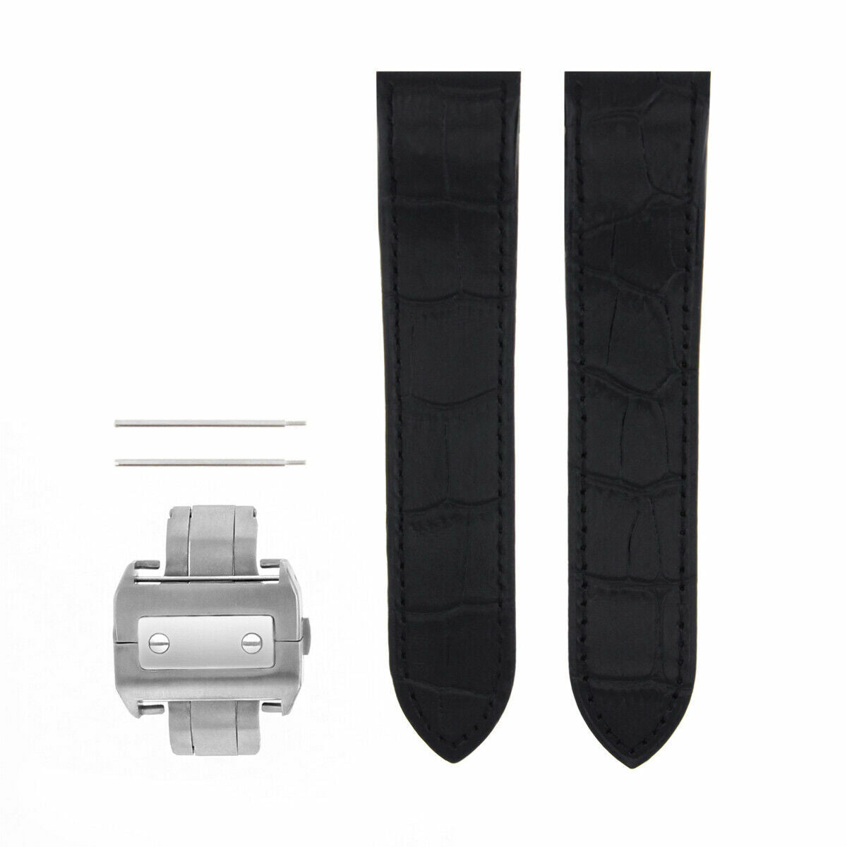 COMPLETE 23MM LEATHER STRAP BAND FOR 38MM CARTIER SANTOS XL 2740 + CLASP BLACK