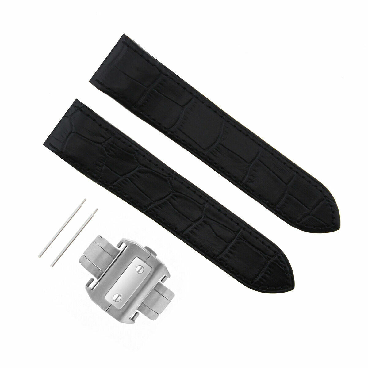 COMPLETE 23MM LEATHER STRAP BAND FOR 38MM CARTIER SANTOS XL 2740 + CLASP BLACK