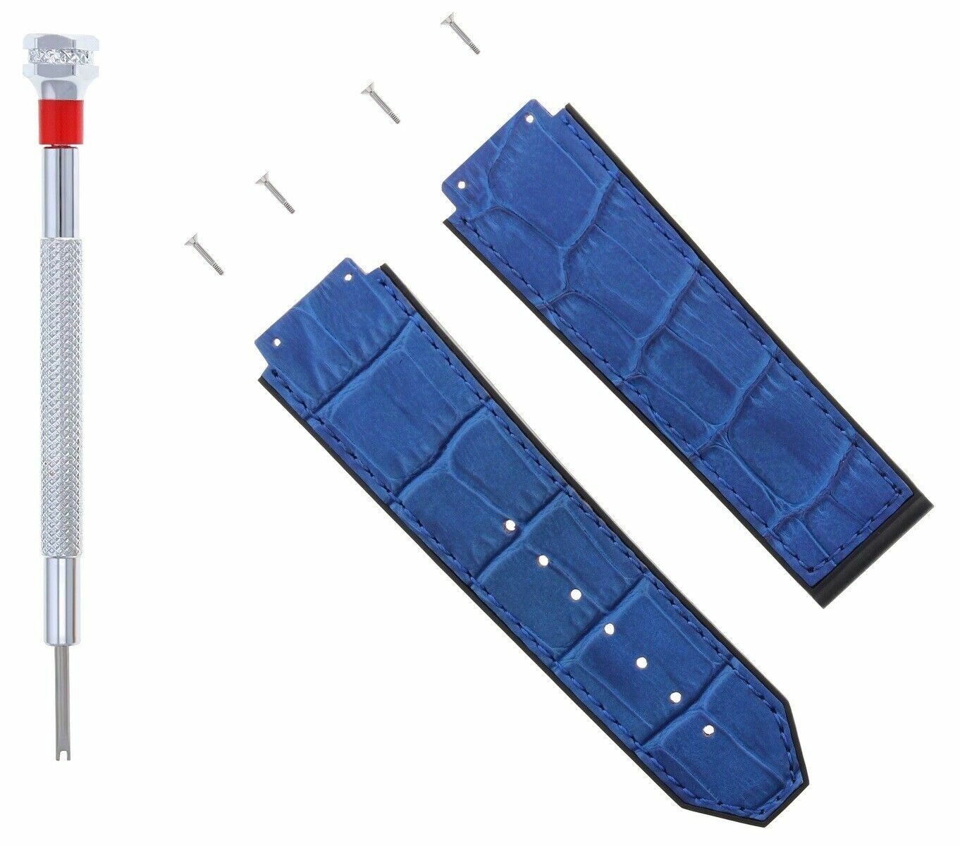 24MM ALLIGATOR LEATHER BAND STRAP FOR 44MM HUBLOT BIG BANG BLUE + 4 SCREW+DRIVER