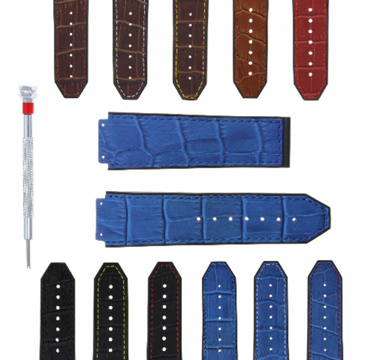 24MM ALLIGATOR LEATHER BAND STRAP FOR 44MM-45MM HUBLOT BIG BANG BLUE SCREWDRIVER