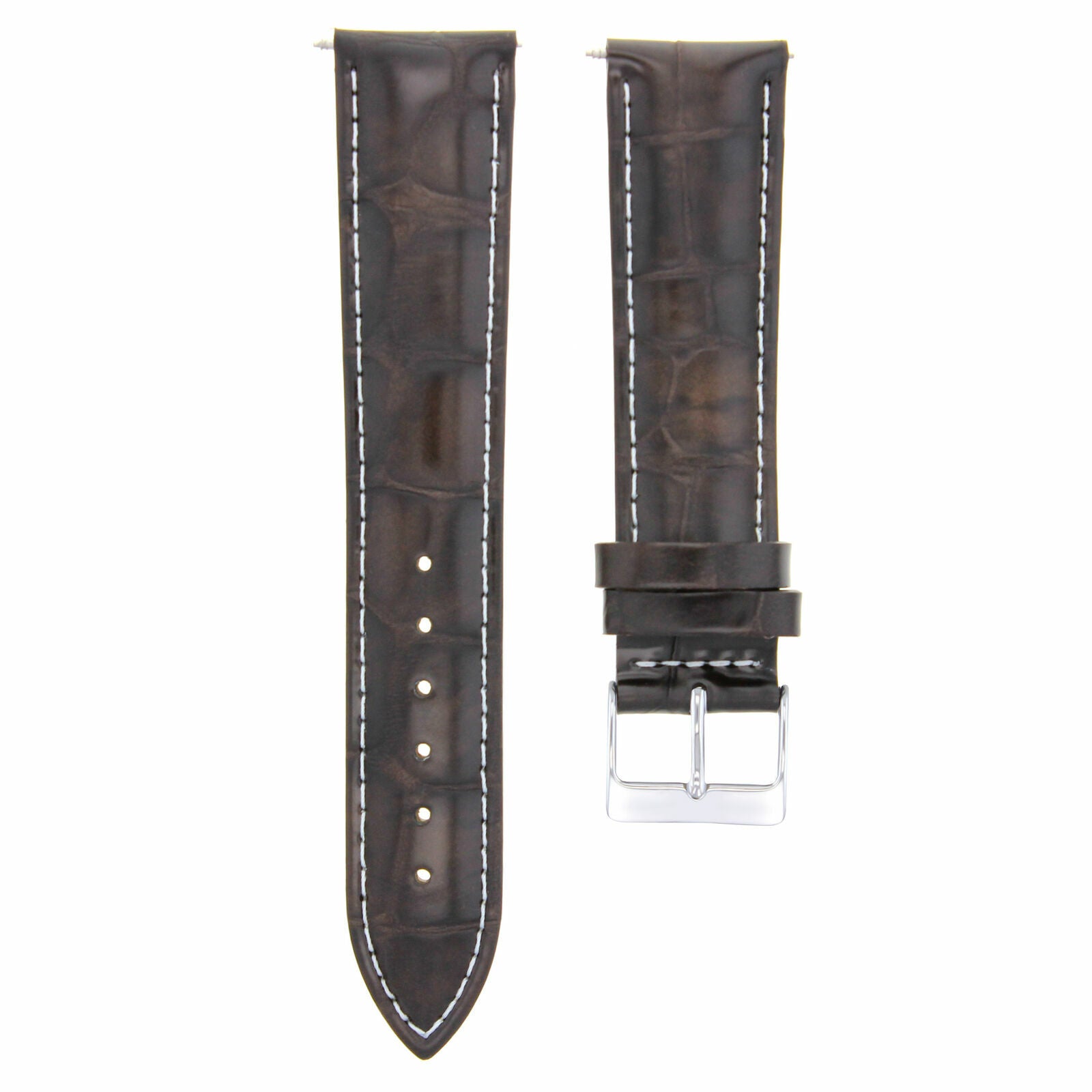 19MM ITALIAN LEATHER WATCH STRAP FOR TAG HEUER TWIN TIME DARK BROWN WHITE STITCH