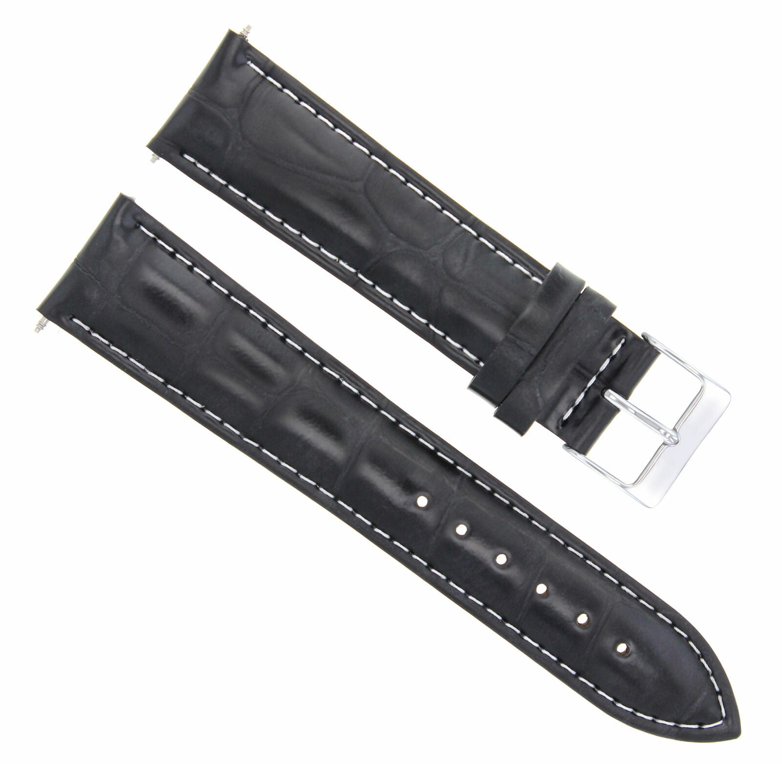 19MM LEATHER WATCH BAND STRAP FOR TAG HEUER CARRERA TWIN TIME BLACK WHITE STITCH
