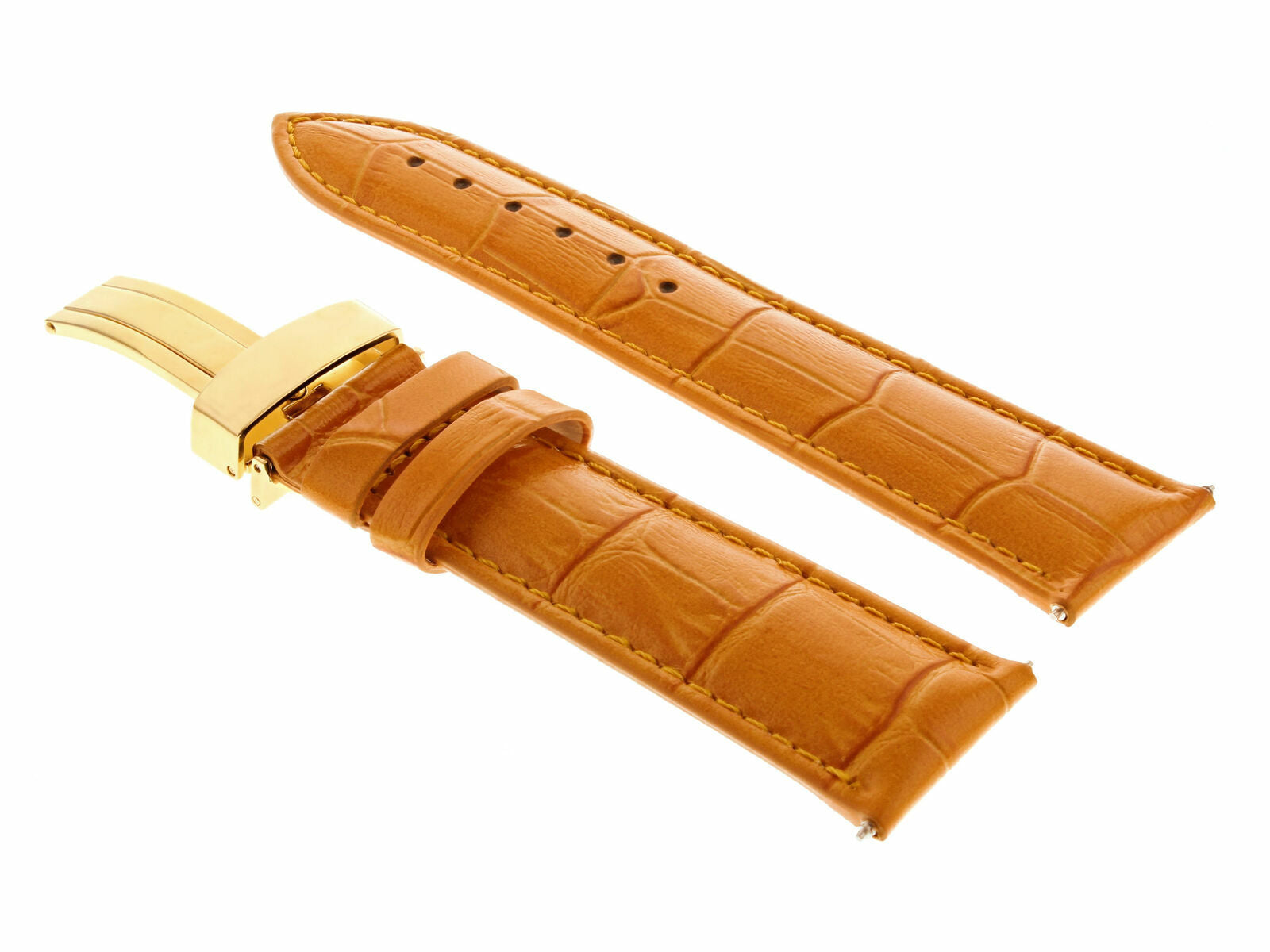 22MM LEATHER STRAP BAND BRACELET FOR TAG HEUER DEPLOYMENT CLASP ORANGE GOLD