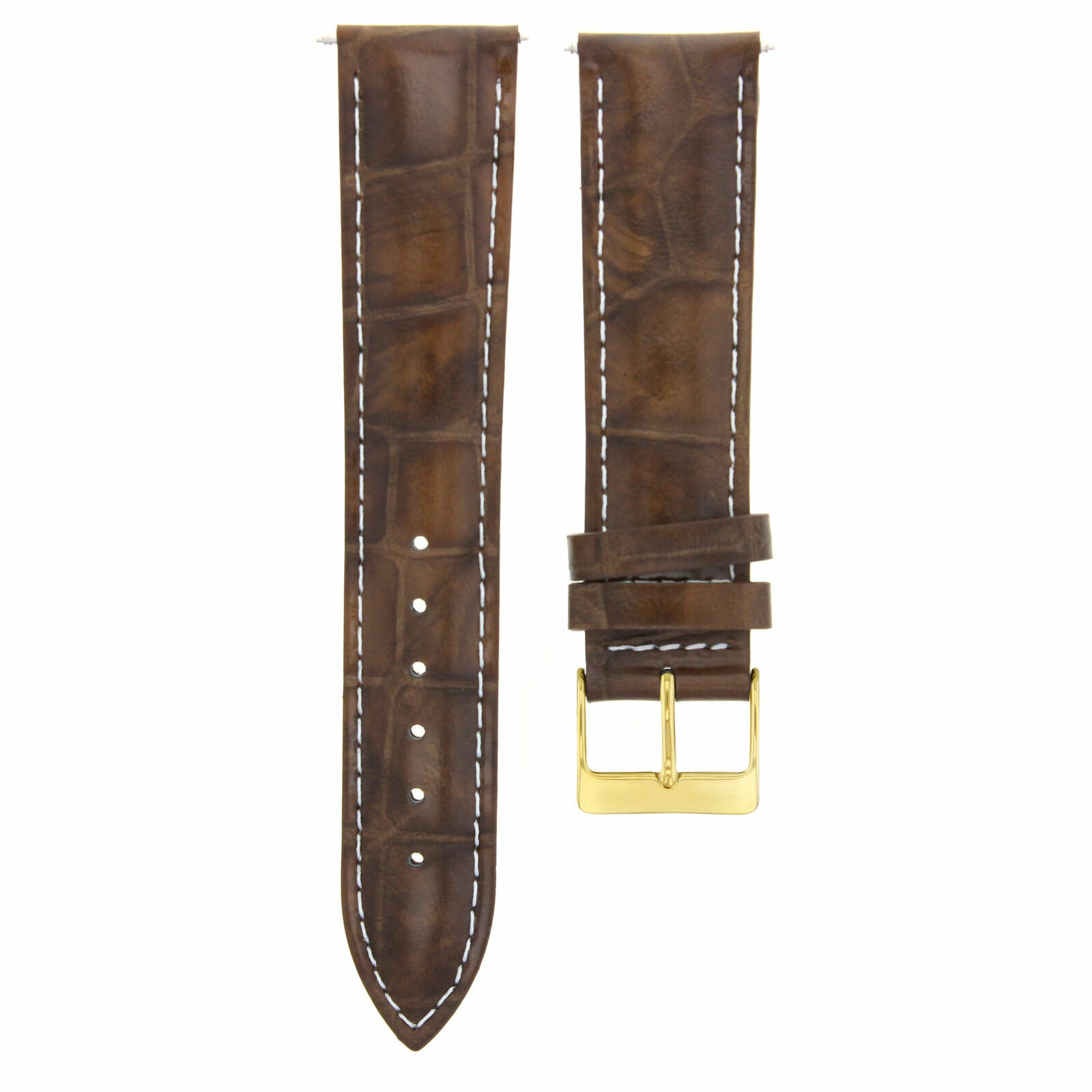 22MM LEATHER WATCH STRAP BAND FOR OMEGA SEAMASTER PLANET OCEAN L/BROWN WS GOLD