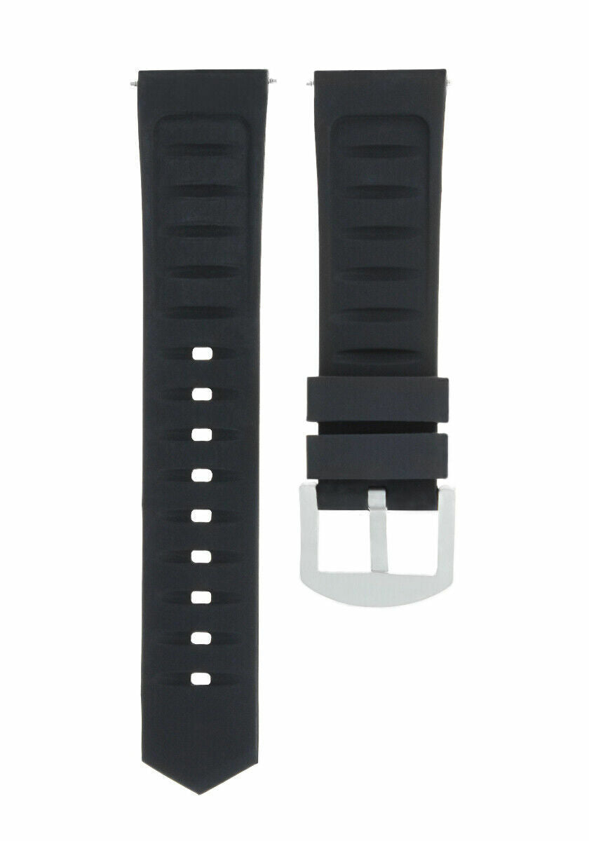 24MM RUBBER WATCH STRAP BAND FOR BREITLING NAVITIMER, SUPEROCEAN WATCH BLACK