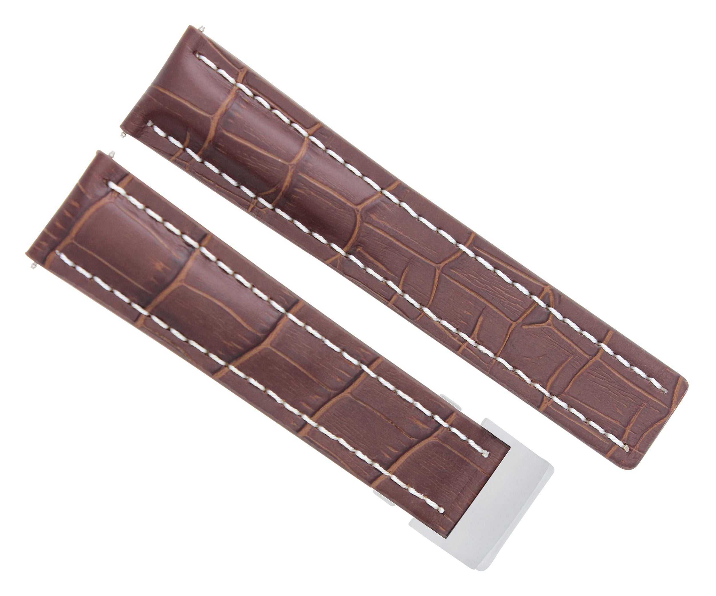 24MM LEATHER WATCH BAND STRAP FOR BREITLING NAVITIMER DEPLOYMENT CLASP BROWN WS