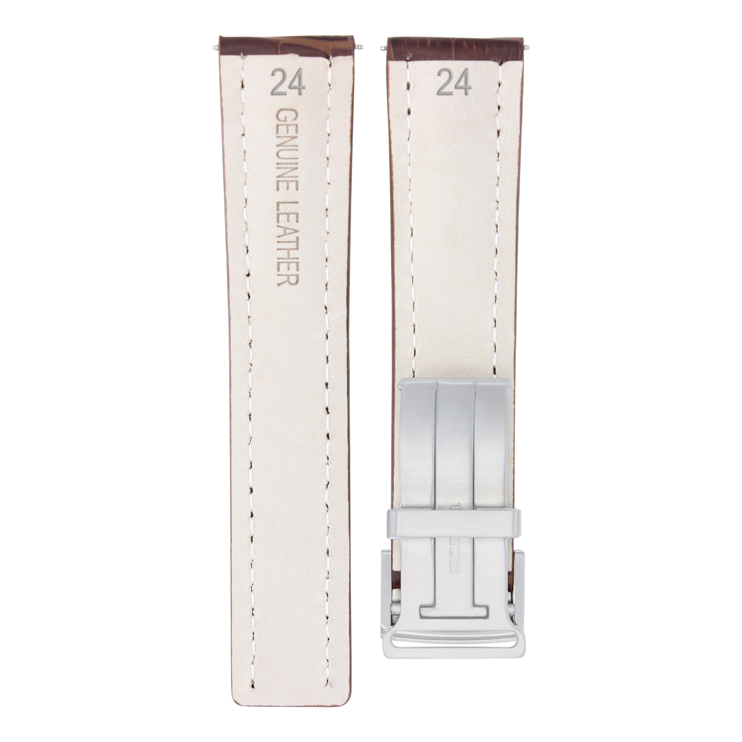 24MM LEATHER WATCH BAND STRAP FOR BREITLING NAVITIMER DEPLOYMENT CLASP BROWN WS