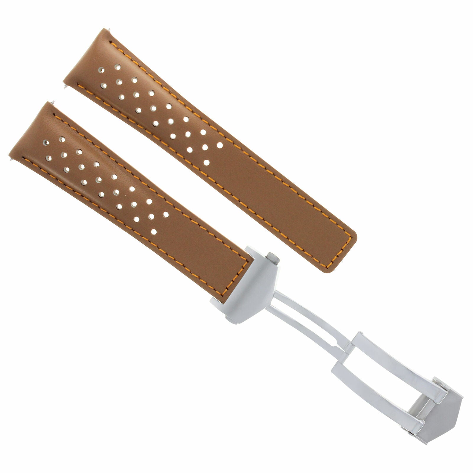 LEATHER BAND SMOOTH STRAP CLASP 20MM FOR TAG HEUER CARRERA TAN OS PERFORATED