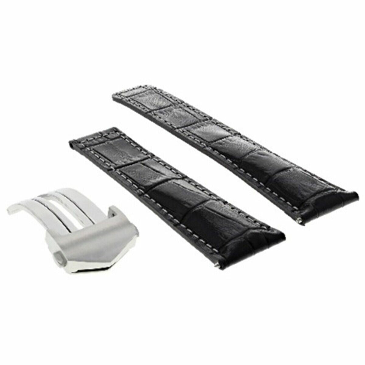 20MM LEATHER STRAP BAND FOR TAG MONZA WR2110 WATCH + DEPLOYMENT CLASP BLACK WS