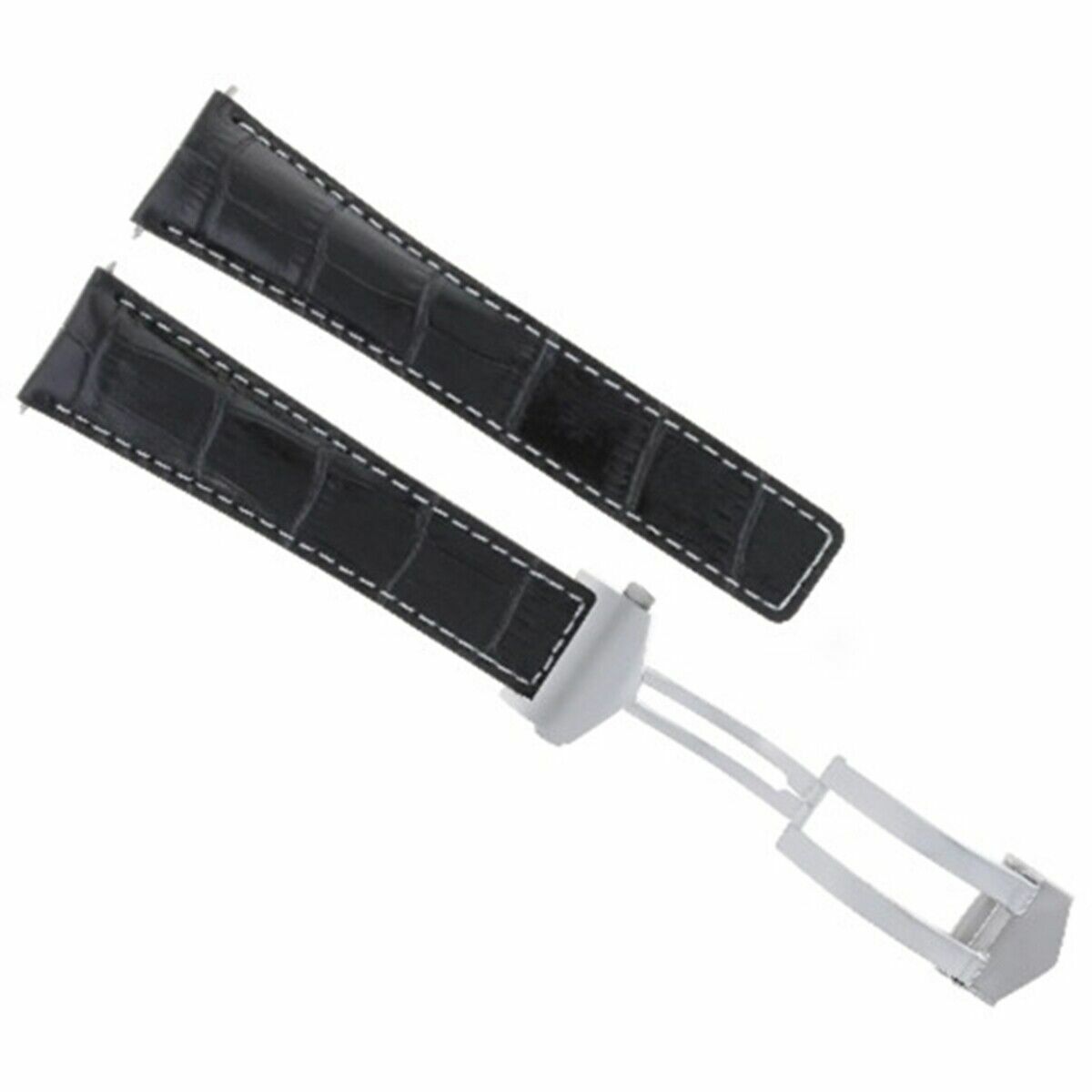 20MM LEATHER STRAP BAND FOR TAG MONZA WR2110 WATCH + DEPLOYMENT CLASP BLACK WS