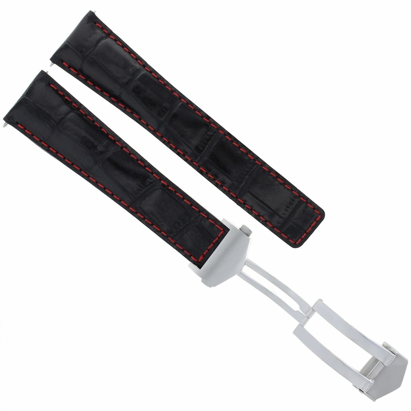 20MM LEATHER BAND STRAP ALIGATOR FOR TAG HEUER CARRERA CV2010 WATCH BLACK RED